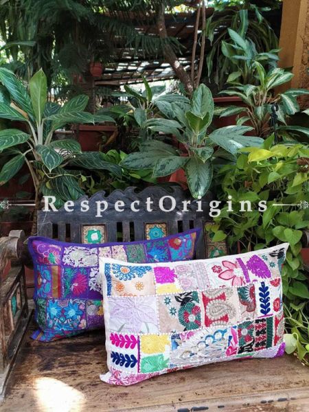 Decorative Purple and White Lumbar Throw Embroidered Cushion Covers Pair Christmas Gift Set; Cotton; Dry Clean Only; 25x15 inches; RespectOrigins.com