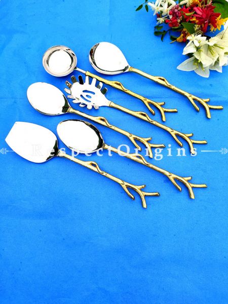 Fabulous Handcrafted Serveware Designer Serving Spoon Set of 6; Metallic Earthy Handles for Dining