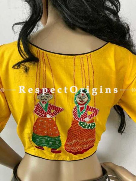 Designer Mix n Match One-of-a-kind Bengali Embroidered Choli Blouse Yellow; Size 38; RespectOrigins.com