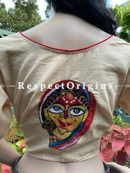 Designer Mix n Match One-of-a-kind Bengali Embroidered Cotton Choli Blouse  Beige; Size 40; RespectOrigins.com