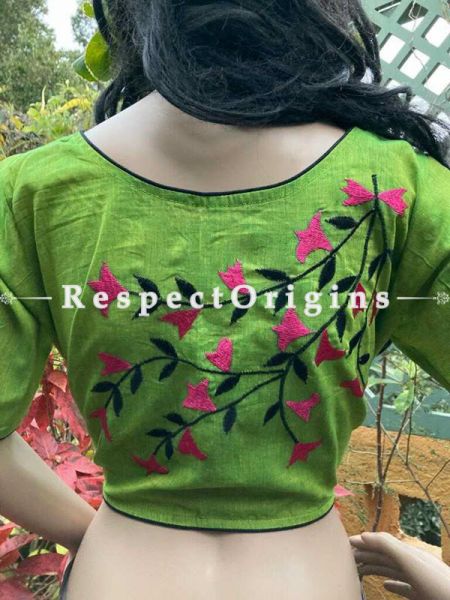 Designer Mix n Match One-of-a-kind Bengali Embroidered Cotton Choli Blouse  Green; Size 40; RespectOrigins.com