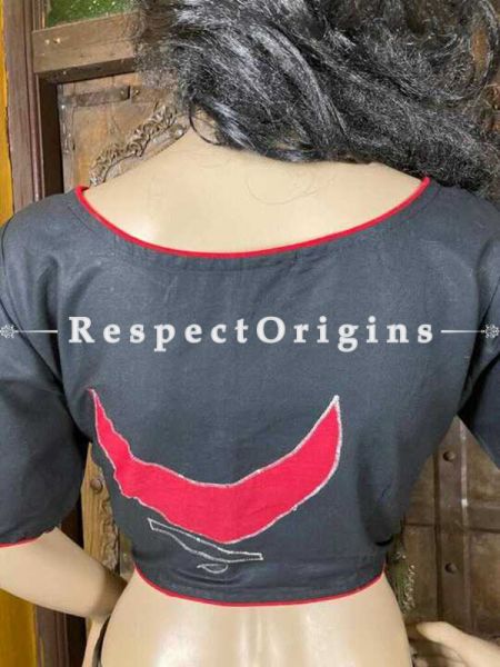 Designer Mix n Match One-of-a-kind Bengali Embroidered Cotton Choli Blouse in Black; Size 40; RespectOrigins.com