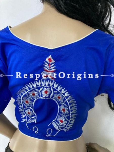 Designer Mix n Match One-of-a-kind Bengali Embroidered Choli Blouse in Blue; Size 40; RespectOrigins.com