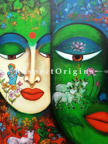 Vertical Art Painting of Devotion of krishna #4 ;Acrylic on Canvas; 24in X 36in at RespectOrigins.com