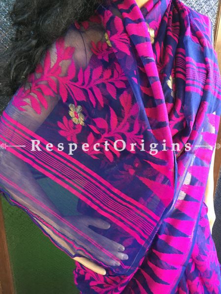 Dhakai Mul Cotton Saree; Handloom; Purple, RespectOrigins.com