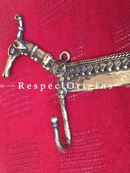 Hand Casted Dhokra Brass Horse Designed Hanger With Three Hooks; RespectOrigins.com
