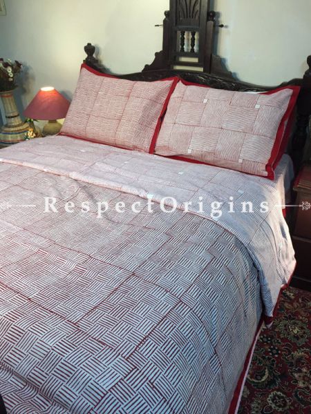   Luxury Rich Cotton Filled Reversible Hand Block Printted King Size  Dohar Or Comforter or Quilt or Blanket,Bed Spread,Geometrical Design; Blanket 110 X 90 Inches, Sheet 110 X 90 Inches, Shams 30 X 20 Inches; RespectOrigins.com