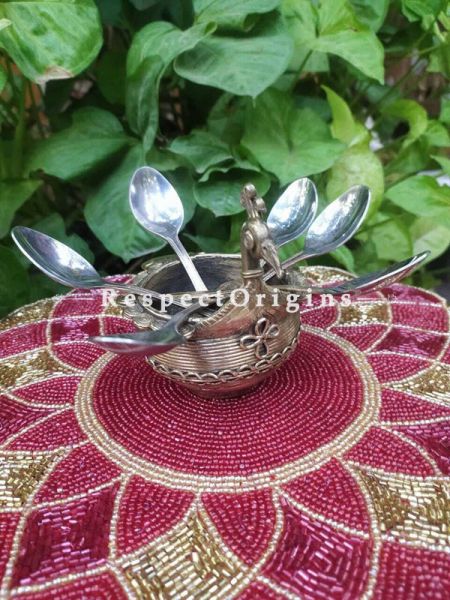 Tribal Dhokra Art Peacock Shaped  Spoon Stand ; 4 Inches; RespectOrigins.com