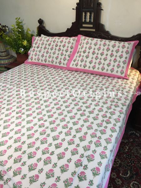 Karissa Block Printed High Quality Double Bed Spread 108x90 Inches, Two Pillow shams; 30x20 Inches; RespectOrigins.com
