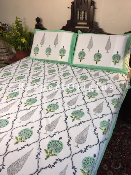 Gracie Block Printed High Quality Double Bed Spread 108x90 Inches, Two Pillow shams; 30x20 Inchesh.; RespectOrigins.com