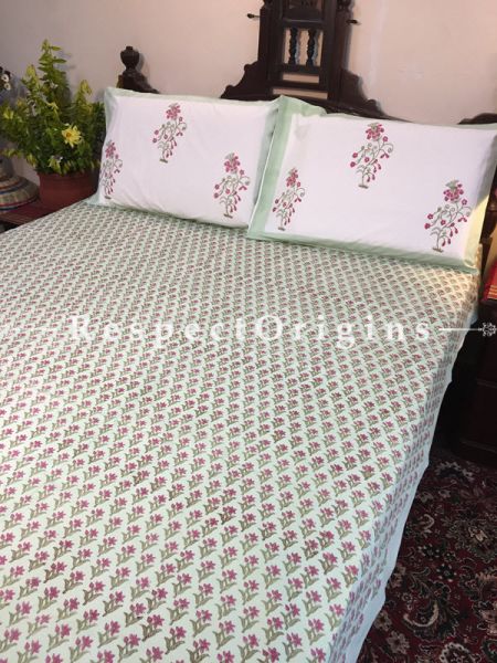 Eva Block Printed High Quality Double Bed Spread 108x90 Inches, Two Pillow shams; 30x20 Inches; RespectOrigins.com