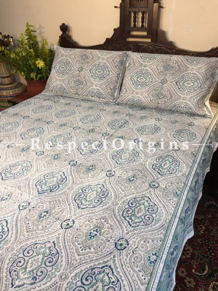Vivian Block Printed High Quality Double Bed Spread 108x90 Inches, Two Pillow shams; 30x20 Inches; RespectOrigins.com
