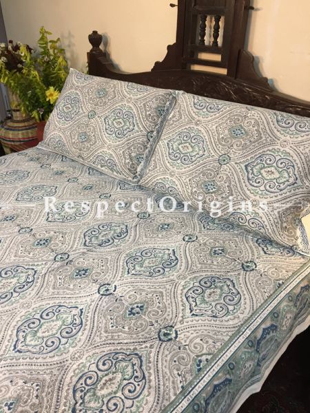 Vivian Block Printed High Quality Double Bed Spread 108x90 Inches, Two Pillow shams; 30x20 Inches; RespectOrigins.com