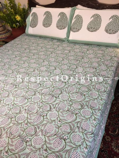 Misti Block Printed High Quality Double Bed Spread 108x90 Inches, Two Pillow shams; 30x20 Inches; RespectOrigins.com