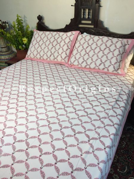 Mabel Block Printed High Quality Double Bed Spread 108x90 Inches, Two Pillow shams; 30x20 Inches; RespectOrigins.com