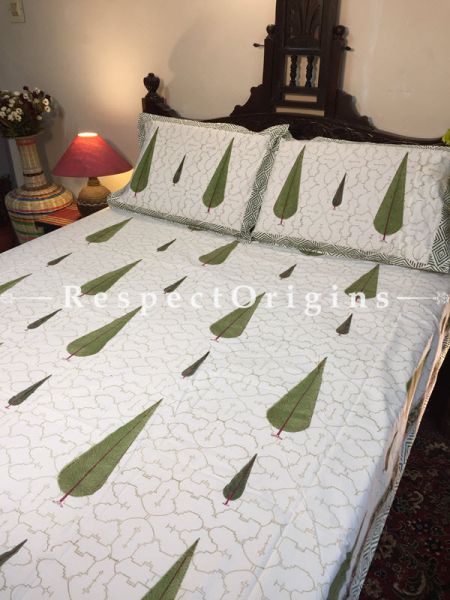 Amanda Block Printed High Quality Double Bed Spread 108x90 Inches, Two Pillow shams; 30x20 Inches; RespectOrigins.com
