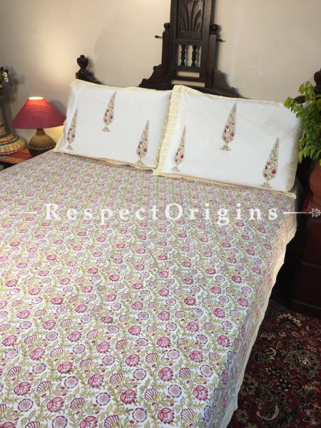 Anaaya Block Printed High Quality Double Bed Spread 108x90 Inches, Two Pillow shams; 30x20 Inches; RespectOrigins.com