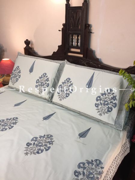 Sierra Block Printed High Quality Double Bed Spread 108x90 Inches, Two Pillow shams; 30x20 Inches; RespectOrigins.com