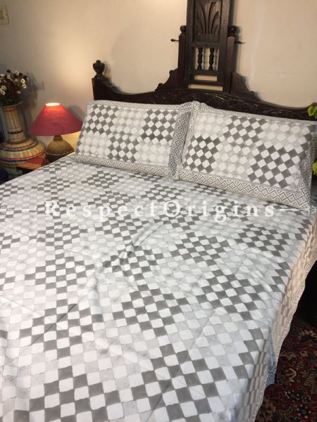 Kerensa Block Printed High Quality Double Bed Spread 108x90 Inches, Two Pillow shams; 30x20 Inches; RespectOrigins.com