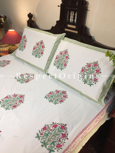 Felicy Block Printed High Quality Double Bed Spread 108x90 Inches, Two Pillow shams; 30x20 Inches; RespectOrigins.com