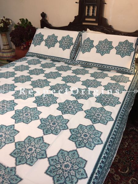 Sharon Block Printed High Quality Double Bed Spread 108x90 Inches, Two Pillow shams; 30x20 Inches; RespectOrigins.com