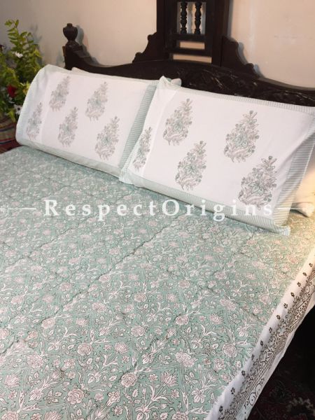 Maybelline Block Printed High Quality Double Bed Spread 108x90 Inches, Two Pillow shams; 30x20 Inches; RespectOrigins.com