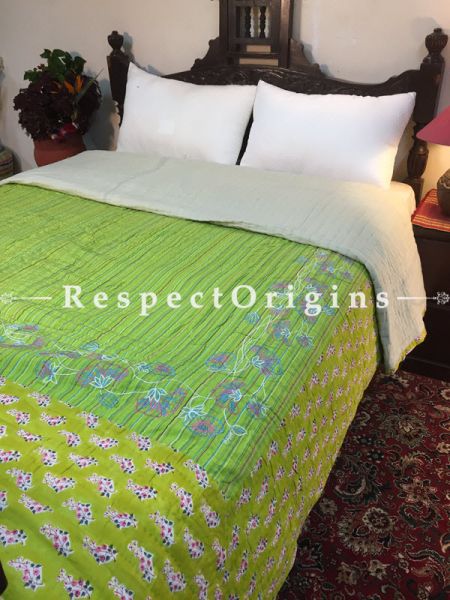 Zaira Luxury Rich Cotton- Filled Reversible King Size Comforter; Hand Block Printed 108x90 Inches; RespectOrigins.com