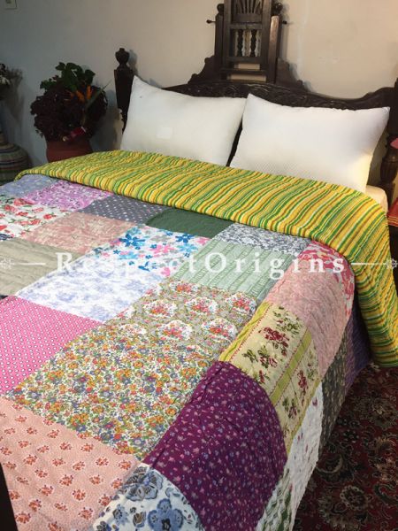 Viviane Luxury Rich Cotton- Filled Reversible King Size Comforter; Hand Block Printed 100x90 Inches; RespectOrigins.com