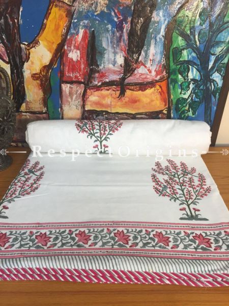 Adorable Pure Cotton Hand Block Printed Double Jaipuri Dohar Comforter Quilt with Colorful Tree Motifs; 108 x 90 Inches; RespectOrigins.com