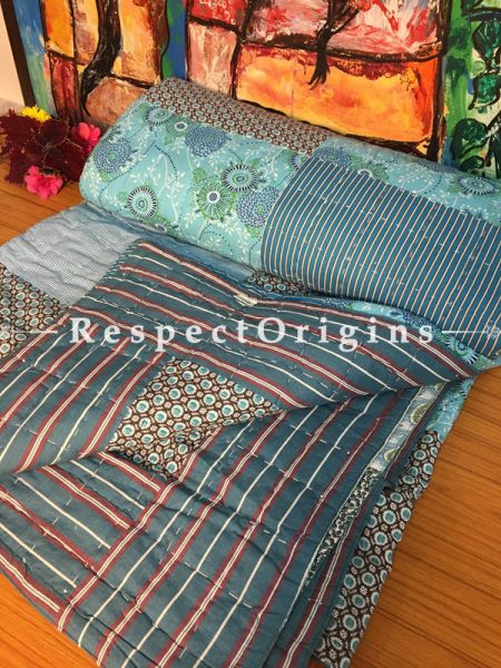 Valarie Luxury Rich Cotton- Filled Reversible King Size Comforter; Hand Block Printed 100x90 Inches; RespectOrigins.com