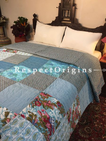 Valarie Luxury Rich Cotton- Filled Reversible King Size Comforter; Hand Block Printed 100x90 Inches; RespectOrigins.com