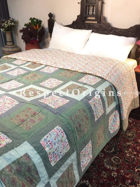 Jasmine Luxury Rich Cotton- Filled Reversible King Size Comforter; Hand Block Printed 100x90 Inches; RespectOrigins.com