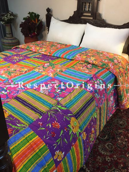 Saloni Luxury Rich Cotton- Filled Reversible King Size Comforter; Hand Block Printed 106x90 Inches; RespectOrigins.com