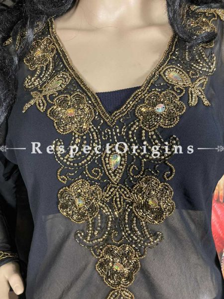 Beautiful Georgette Dress Formal Black Kurti Top with Beadwork; RespectOrigins.com