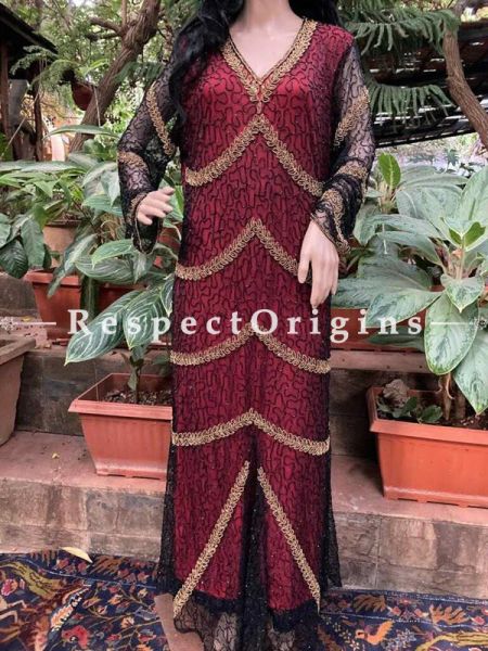 Classy Maroon Georgette Formal Kaftan Dress with Beadwork  ; RespectOrigins.com