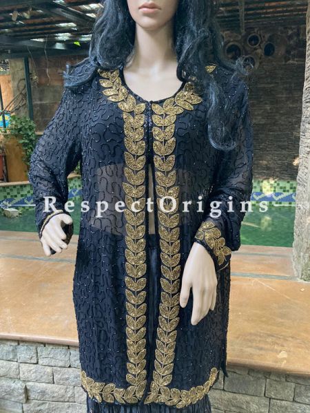 Majestic Georgette Dress Formal Kurti Top with Beadwork; Black; RespectOrigins.com