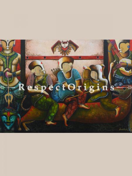 Horizontal Art Painting of Durga ;Acrylic on Canvas; 72in X 48in at RespectOrigins.com