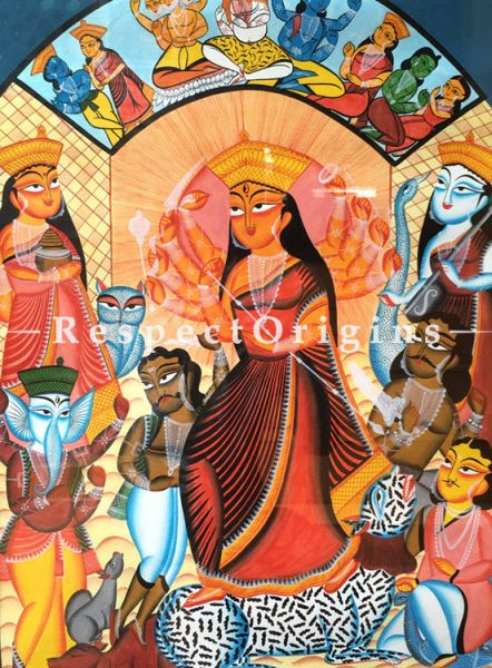 Durga Mohisasur Mardini; Traditional Kalighat Painting  ; Print on Canvas