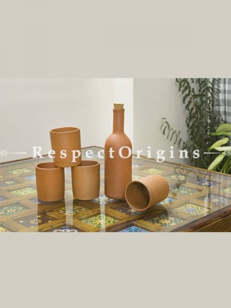 Buy Set of 4 Round Glasses and Earthen Bottle, Terracotta At RespectOrigins.com