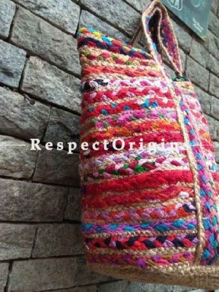 Eco-friendly Hand Braided Natural Jute Cotton Chindi Bags for Women; RespectOrigins