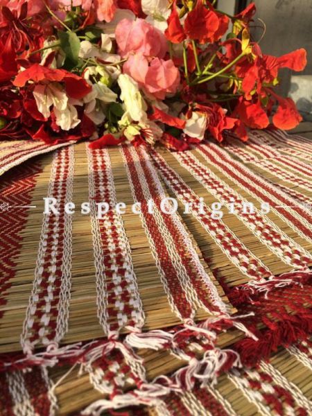 Buy Table Mats Online|Set of 6 Red and White Table mats and a Table Runner; Handcrafted; Kora Grass; Chemical Free|RespectOrigins.com