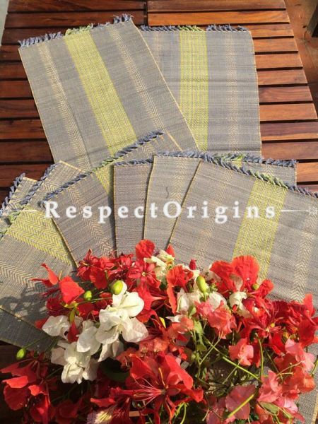 Buy Table Mats Online|Set of 6 Blue Table mats and a Table Runner; Handcrafted; Kora Grass; Chemical Free|RespectOrigins.com