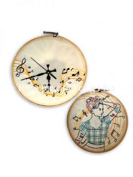 Buy Musical Themed Wall Clock On Silk; Dia 12 in and 10 in Wooden Hoops At RespectOrigins.com
