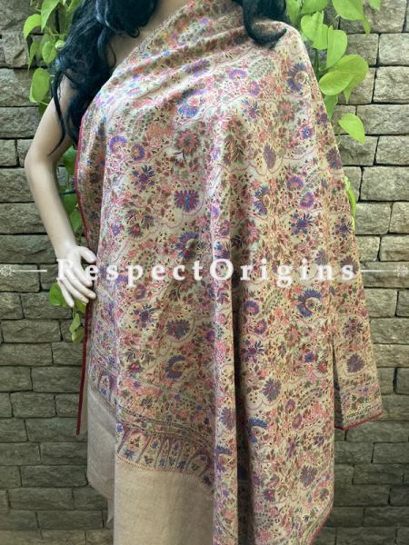 Luxury Fine Kalamkari Kashmiri Pashmina Paisley Motif Shawl; 78 X 30 Inches; RespectOrigins.com