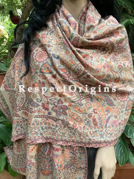 Fine Kani Kashmiri Woolen Paisley Motif Stole; 80 X 30 Inches; RespectOrigins.com