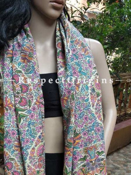 Buy Fine Work Cream Colour Kashmiri Ladies Pashmina Shawl, Sozni Embroidery 80x36 in At RespectOriigns.com