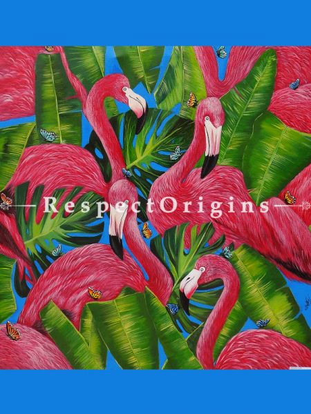 Square Art Painting of Flamingo ;Acrylic on Canvas; 36in X 36in at RespectOrigins.com
