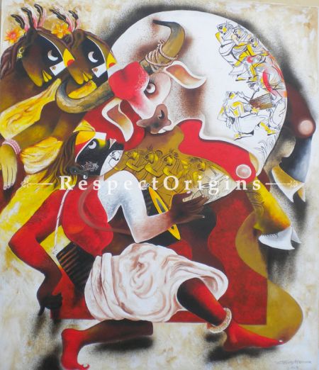 Vertical Art Painting of Folk dance 5 ;Acrylic on Canvas; 30in X 36in at RespectOrigins.com