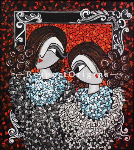 Vertical Art Painting of Friendship_2 ;Acrylic on Canvas; 18in X 20in at RespectOrigins.com