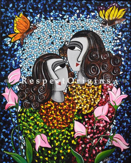 Vertical Art Painting of Friendship_3 ;Acrylic on Canvas; 18in X 20in at RespectOrigins.com